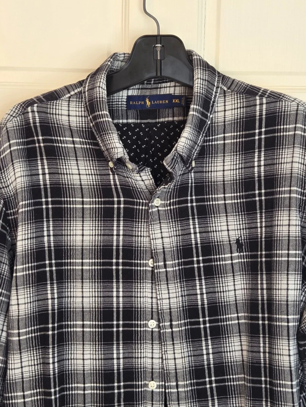 Polo Ralph Lauren Double Face Black White Plaid Flannel Cotton Button Down XXL